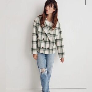 Madewell Jacquard Double-Breasted Crop Blazer in Plaid Size M
